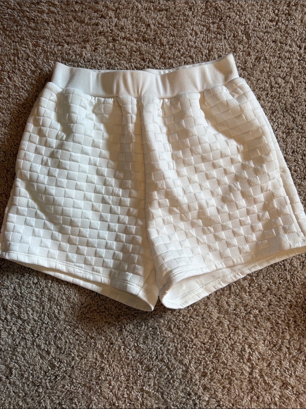 Paper Crane Cream Quilted High-Waist Shorts